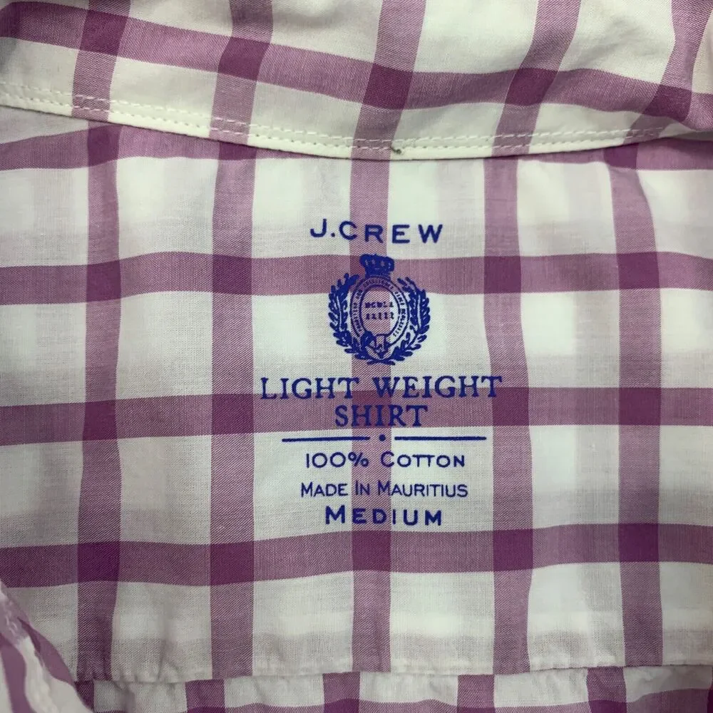 J Crew Shirt Mens Medium Purple Lightweight Cotton Button Down Windowpane Plaid